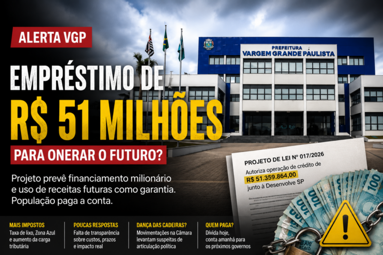 EMPRÉSTIMO DE R$ 51 MILHÕES ACENDE ALERTA EM VARGEM GRANDE PAULISTA